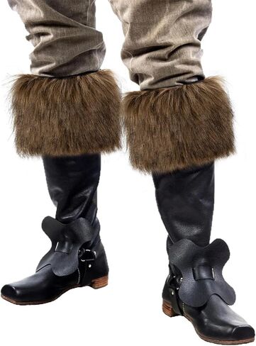 Medieval Viking Faux Fur Boot Cuffs,Brown Furry Boot Toppers Leg Warmers for Women Men Halloween Viking Leg Wraps Costume Cosplay in Kuwait