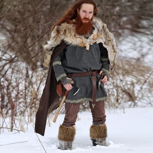 Medieval Viking Faux Fur Boot Cuffs,Brown Furry Boot Toppers Leg Warmers for Women Men Halloween Viking Leg Wraps Costume Cosplay in Kuwait