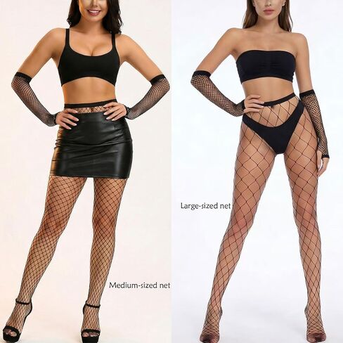Fishnet Sleeves and Leggings Set, Fish Nets Legs Arms Tight High Stockings Fingerless Gloves Black Mesh Costumes in Saudi Arabia