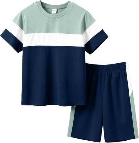 Boys Clothes Boys' 2-Piece Summer Outfit Color Block T-Shirt and Shorts Set 6-16 Years in Kuwait