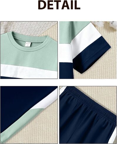 Boys Clothes Boys' 2-Piece Summer Outfit Color Block T-Shirt and Shorts Set 6-16 Years in Kuwait