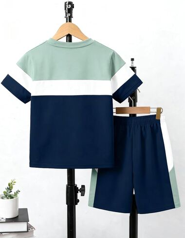 Boys Clothes Boys' 2-Piece Summer Outfit Color Block T-Shirt and Shorts Set 6-16 Years in Kuwait
