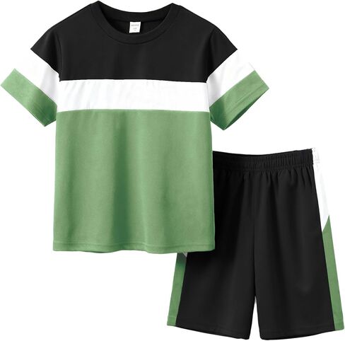 Boys Clothes Boys' 2-Piece Summer Outfit Color Block T-Shirt and Shorts Set 6-16 Years in Saudi Arabia