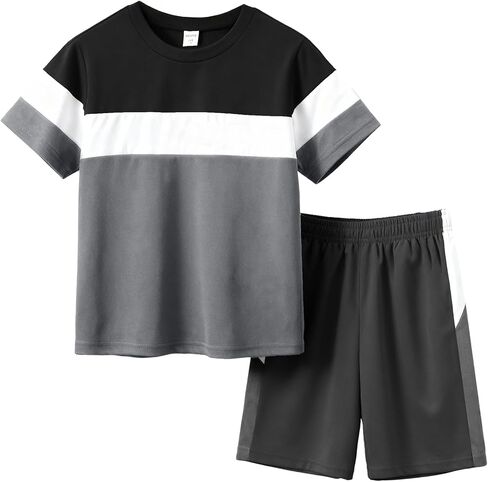 Boys Clothes Boys' 2-Piece Summer Outfit Color Block T-Shirt and Shorts Set 6-16 Years in Kuwait