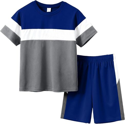Boys Clothes Boys' 2-Piece Summer Outfit Color Block T-Shirt and Shorts Set 6-16 Years in Kuwait