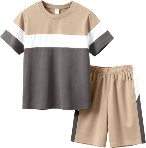 Boys Clothes Boys' 2-Piece Summer Outfit Color Block T-Shirt and Shorts Set 6-16 Years in Kuwait