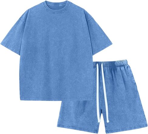 Arssm Boys Short Sets 2 Piece Acid Wash Vintage Kids Athletic Set in Kuwait