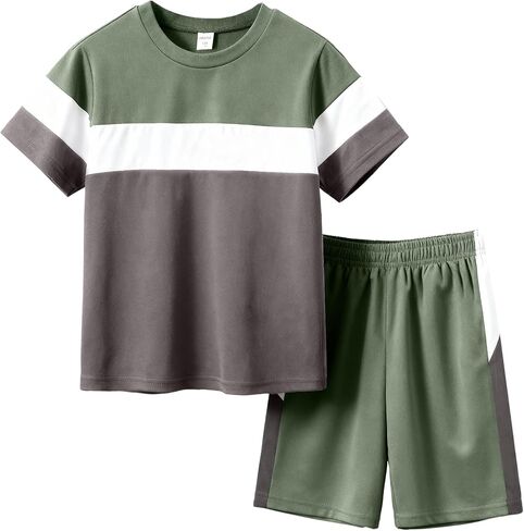 Boys Clothes Boys' 2-Piece Summer Outfit Color Block T-Shirt and Shorts Set 6-16 Years in Kuwait