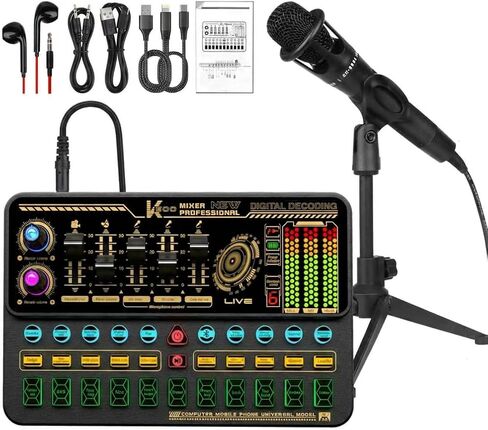 Podcast Equipment Bundle, Basic Audio Interface with Mic and Stand, Denosing, Ducking, Remove Vocals, Loopback, Easy Used Podcast Equipment Bundle for KTV,Streaming,Podcasting in Saudi Arabia