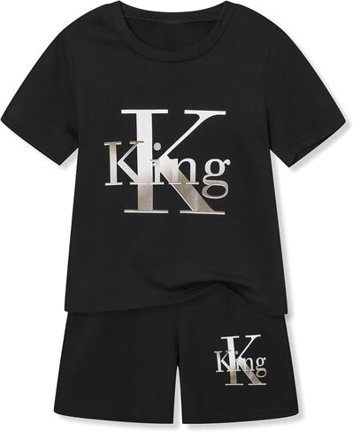 Azmxynol Boys Clothes Summer Tween Short Sleeve Graphic Top + Shorts 2 Pieces Outfit Set, Size 6-15 Years in Saudi Arabia