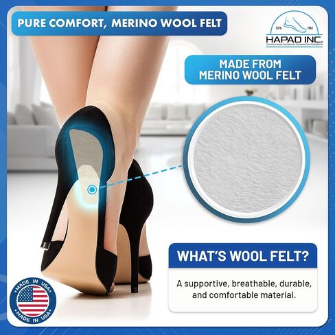 Hapad Wool Felt Posting Heel Wedges for Pronation & Supination Correction - Orthopedic Posting Heel Wedges for Men & Women - Shoe Insoles with Adhesive Backing - Made in USA in Saudi Arabia