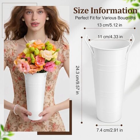 8 Pcs Flower Buckets Bar and Galvanized Flower Bucket with Handles Flower Holder Bucket Bloom Bar Vases, White 10 Inch High Floral Buckets for Cut Flower Table Centerpiece in Saudi Arabia