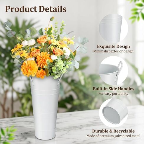 8 Pcs Flower Buckets Bar and Galvanized Flower Bucket with Handles Flower Holder Bucket Bloom Bar Vases, White 10 Inch High Floral Buckets for Cut Flower Table Centerpiece in Saudi Arabia
