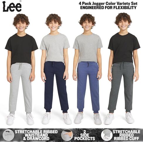 Lee Boys' 4 Pack Jogger Pants Midweight Soft Fleece Sweatpants for Kids in Kuwait