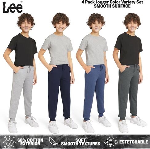 Lee Boys' 4 Pack Jogger Pants Midweight Soft Fleece Sweatpants for Kids in Kuwait
