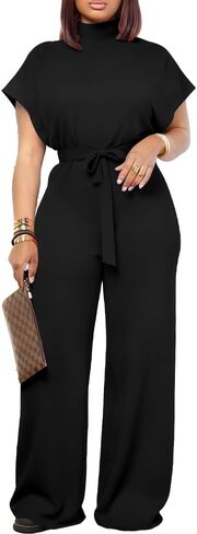 Ulovmi Womens Jumpsuits Dressy Formal Elegant Wide Leg Romper Jumpsuit Wedding Guest Party Cocktail One Piece Outfits Black XL in Saudi Arabia