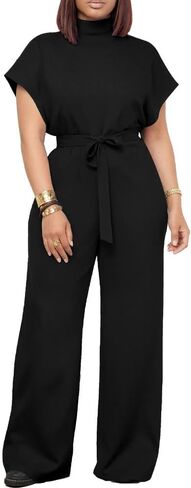 Ulovmi Womens Jumpsuits Dressy Formal Elegant Wide Leg Romper Jumpsuit Wedding Guest Party Cocktail One Piece Outfits Black XL in Saudi Arabia