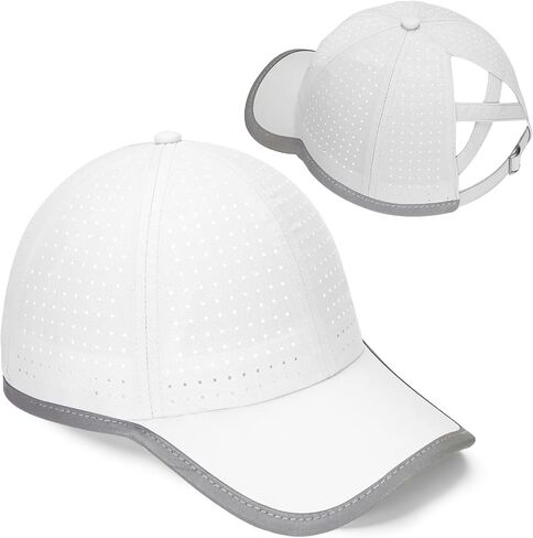 Girls Criss Cross Ponytail Hat Reflective Brim Baseball Cap Kids Quick Drying Laser Perforated Mesh Golf Hat Age 5-12 in Saudi Arabia
