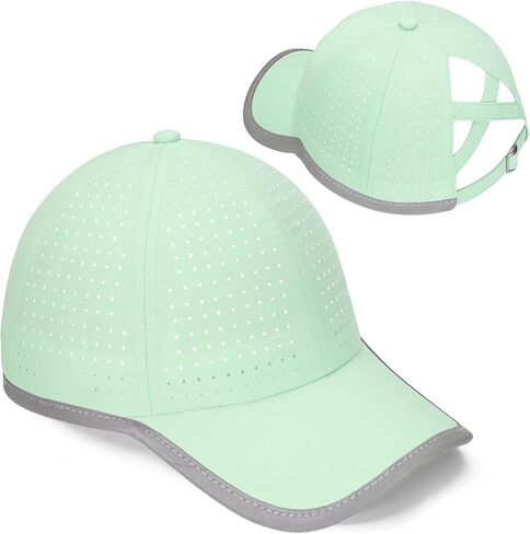 Girls Criss Cross Ponytail Hat Reflective Brim Baseball Cap Kids Quick Drying Laser Perforated Mesh Golf Hat Age 5-12 in Saudi Arabia