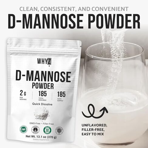 D-Mannose Powder Quick Dissolve Pure Premium Mannose Supplement Essential Powder for Supports Urinary Tract and Bladder Quick Water Soluble Formula for Drinks and Smoothies Vegan Zero-Additives, 370g in Saudi Arabia