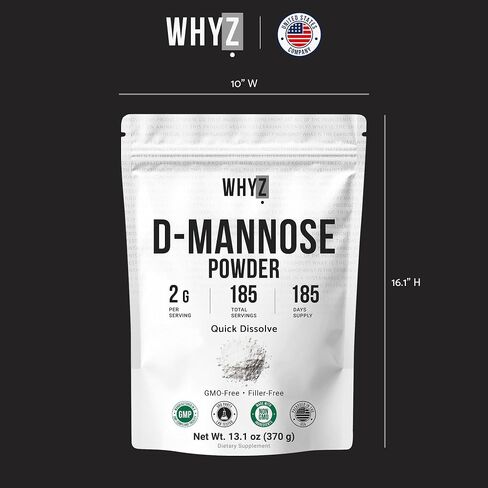 D-Mannose Powder Quick Dissolve Pure Premium Mannose Supplement Essential Powder for Supports Urinary Tract and Bladder Quick Water Soluble Formula for Drinks and Smoothies Vegan Zero-Additives, 370g in Saudi Arabia