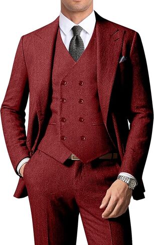 Men's Suits Herringbone Tweed Suits for Men Retro 3 Piece Peak Lapel Blazer Wedding Prom Suit Jacket Vest Pants Set in Saudi Arabia