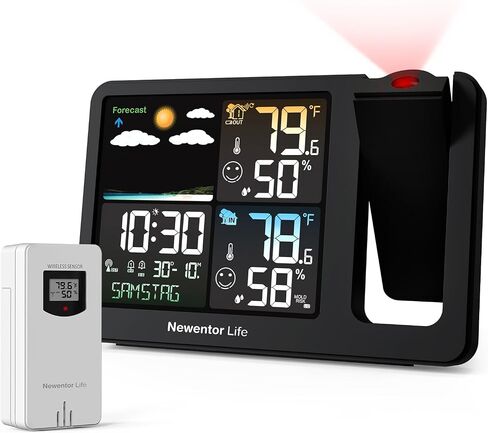 Newentor Ceiling Projector Clock, Home Weather Monitor with Indoor Outdoor Temp Humidity in Saudi Arabia