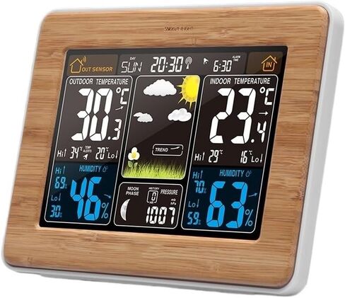 Weather Alarm Clock Forecast Temperature Moon Phase Snooze Lunar Large LED Display Digital Color in Kuwait