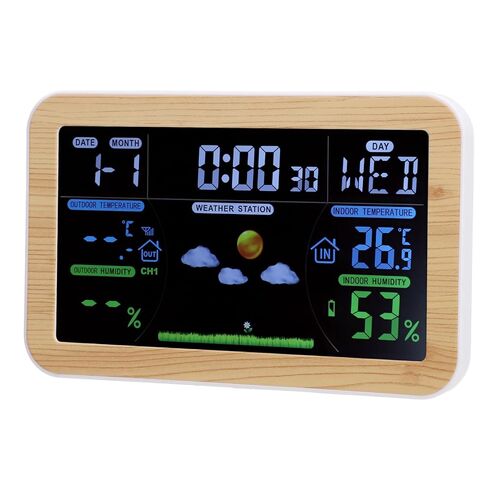 Naroote LCD Weather Clock, Indoor Outdoor Temperature Humidity Monitor with 24 Hour Weather Forecast Wave Time Setting 8 Languages Week Display, Ideal for Home Office Garage Storage Room in Kuwait