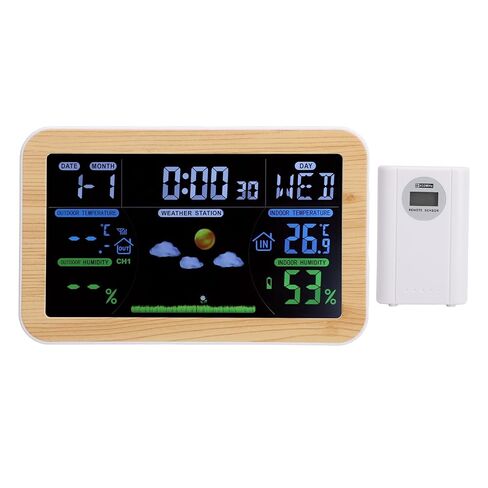 Naroote LCD Weather Clock, Indoor Outdoor Temperature Humidity Monitor with 24 Hour Weather Forecast Wave Time Setting 8 Languages Week Display, Ideal for Home Office Garage Storage Room in Kuwait