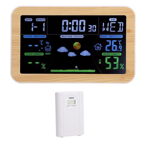 Naroote LCD Weather Clock, Indoor Outdoor Temperature Humidity Monitor with 24 Hour Weather Forecast Wave Time Setting 8 Languages Week Display, Ideal for Home Office Garage Storage Room in Kuwait