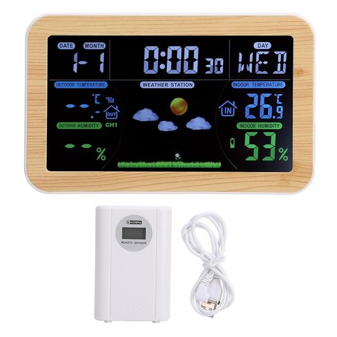 Naroote LCD Weather Clock, Indoor Outdoor Temperature Humidity Monitor with 24 Hour Weather Forecast Wave Time Setting 8 Languages Week Display, Ideal for Home Office Garage Storage Room in Kuwait