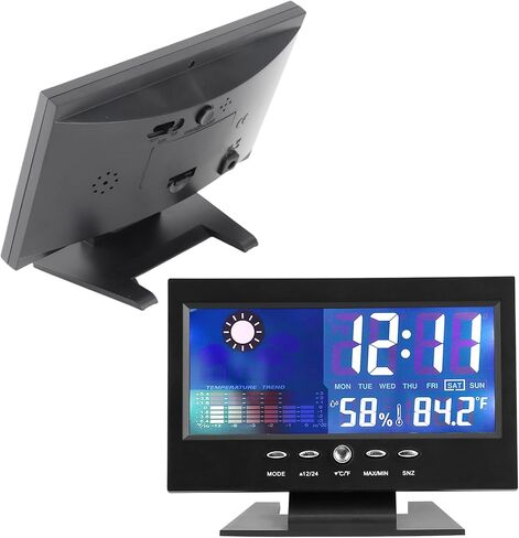 Fafeicy Digital Temperature Humidity Clock, Plastic Weather Forecast with Alarm and Snooze for Home Office, 14-61°C Temperature Range in Saudi Arabia