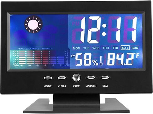 Fafeicy Digital Temperature Humidity Clock, Plastic Weather Forecast with Alarm and Snooze for Home Office, 14-61°C Temperature Range in Saudi Arabia