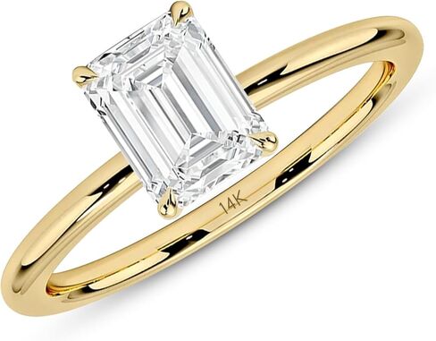 MAX + STONE 1.5 Carat Emerald Shaped Cubic Zirconia Solitaire Engagement Ring for Women | 14k Gold Engagement Ring | Simulated Diamond Ring | Yellow Gold CZ Engagement Ring in Kuwait