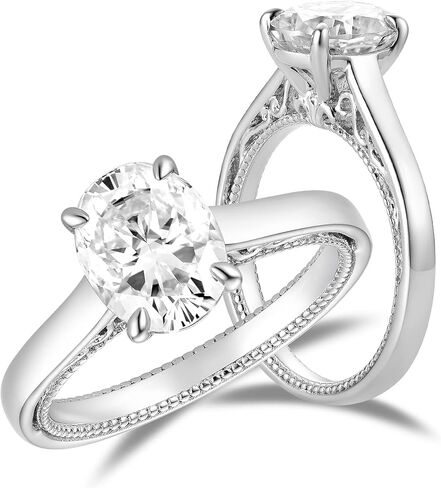 DovEggs Moissanite Ring for Wome Wedding Rings 2ct 7x9mm FGH Color Oval Crushed Ice Cut Moissanite Lab Created Diamond Wedding Engagement Rings Sterling Silver with 18K White Gold Plated in Kuwait