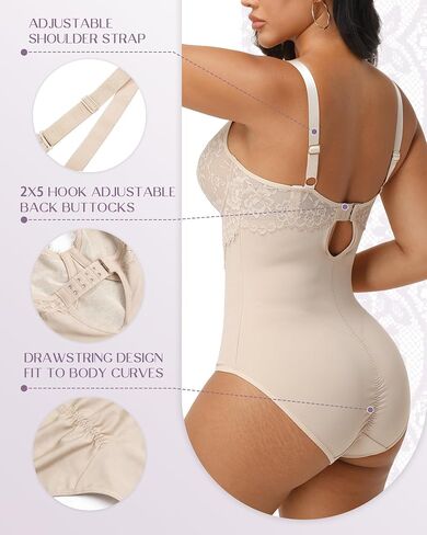 SHAPSHE Lace Shapewear Bodysuit with Built in Bra V Neck Full Body Shaper Tummy Control in Kuwait