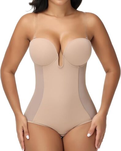 JOYSHAPER Shapewear for Women Strapless Body Suit Built in Bra Low Cut Body Shaper Tummy Control Shapewear with Clear Straps in Saudi Arabia