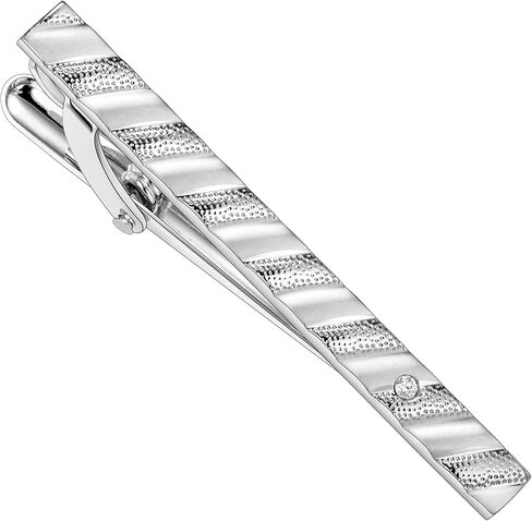 HAWSON Silver Tie Clips for Men Unique, Silver Mens Tie Bar with Crystal, Skinny Tie Pins Tacks Clasps, Suit Accessories Wedding Groom Gifts 2.2 Inch in Kuwait