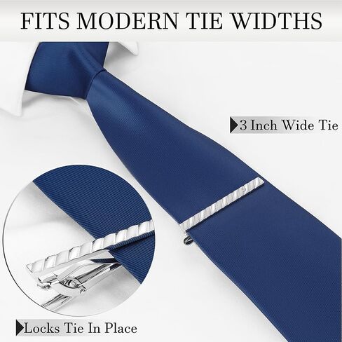 HAWSON Silver Tie Clips for Men Unique, Silver Mens Tie Bar with Crystal, Skinny Tie Pins Tacks Clasps, Suit Accessories Wedding Groom Gifts 2.2 Inch in Kuwait