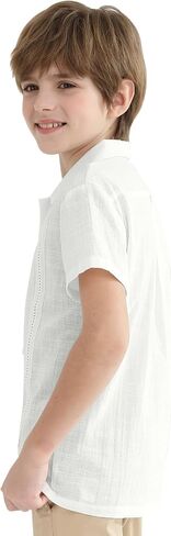 Boys Guayabera Shirt Short Sleeve Button Down Cuban Wedding Shirt Kids Linen Summer Beach Outfit Formal Casual Tops in Saudi Arabia