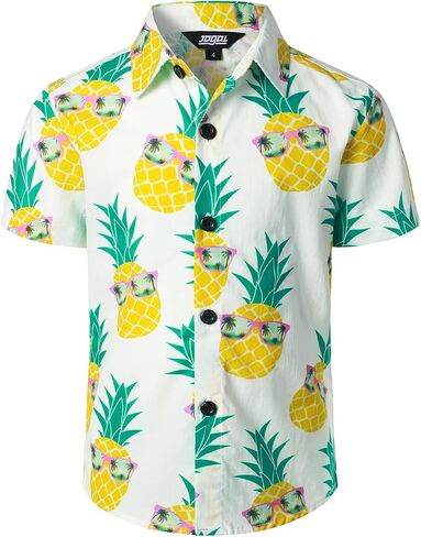JOGAL Boy's Hawaiian Shirt Floral Short Sleeve Button Down Shirt Summer Beach Shirts in Kuwait
