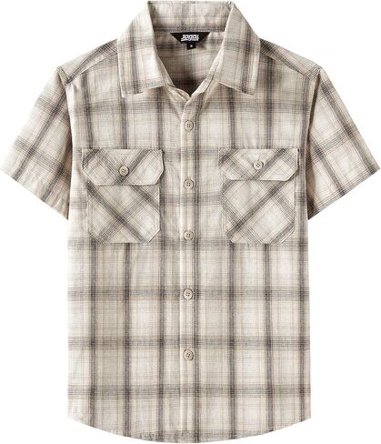 JOGAL Boys Plaid Shirt Short Sleeve Button Down Shirts Casual Woven Shirts with Two Pockets for Kids 6-14 Years in Saudi Arabia