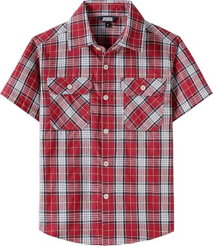 JOGAL Boys Plaid Shirt Short Sleeve Button Down Shirts Casual Woven Shirts with Two Pockets for Kids 6-14 Years in Saudi Arabia