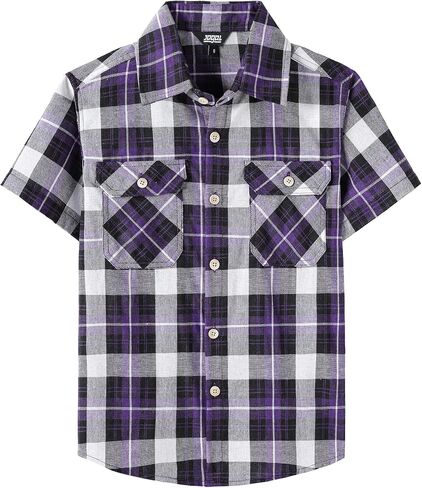 JOGAL Boys Plaid Shirt Short Sleeve Button Down Shirts Casual Woven Shirts with Two Pockets for Kids 6-14 Years in Saudi Arabia