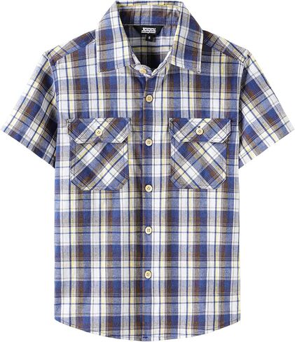 JOGAL Boys Plaid Shirt Short Sleeve Button Down Shirts Casual Woven Shirts with Two Pockets for Kids 6-14 Years in Saudi Arabia