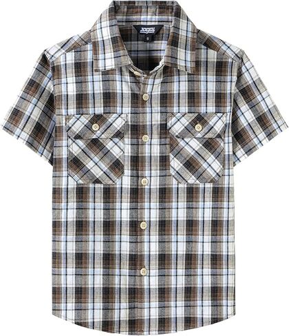 JOGAL Boys Plaid Shirt Short Sleeve Button Down Shirts Casual Woven Shirts with Two Pockets for Kids 6-14 Years in Saudi Arabia