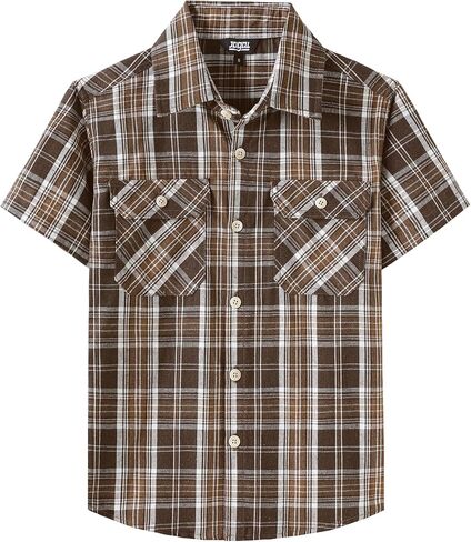 JOGAL Boys Plaid Shirt Short Sleeve Button Down Shirts Casual Woven Shirts with Two Pockets for Kids 6-14 Years in Saudi Arabia