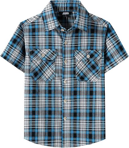 JOGAL Boys Plaid Shirt Short Sleeve Button Down Shirts Casual Woven Shirts with Two Pockets for Kids 6-14 Years in Saudi Arabia