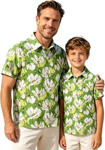 Hawaiian Dad Son Matching Shirts, Floral Short Sleeve Tops, Family Outfit for Summer Beach Vacation Wear in Kuwait